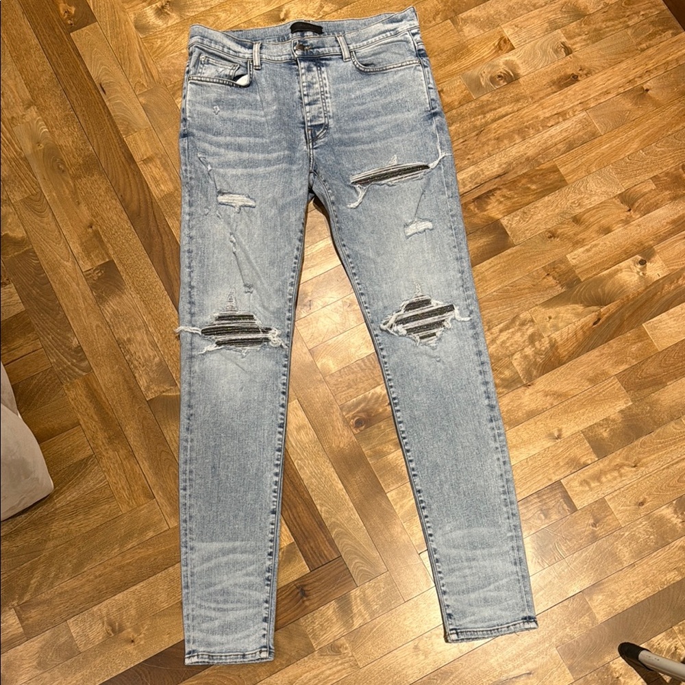 AMIRI Blue Skinny Distressed Jeans